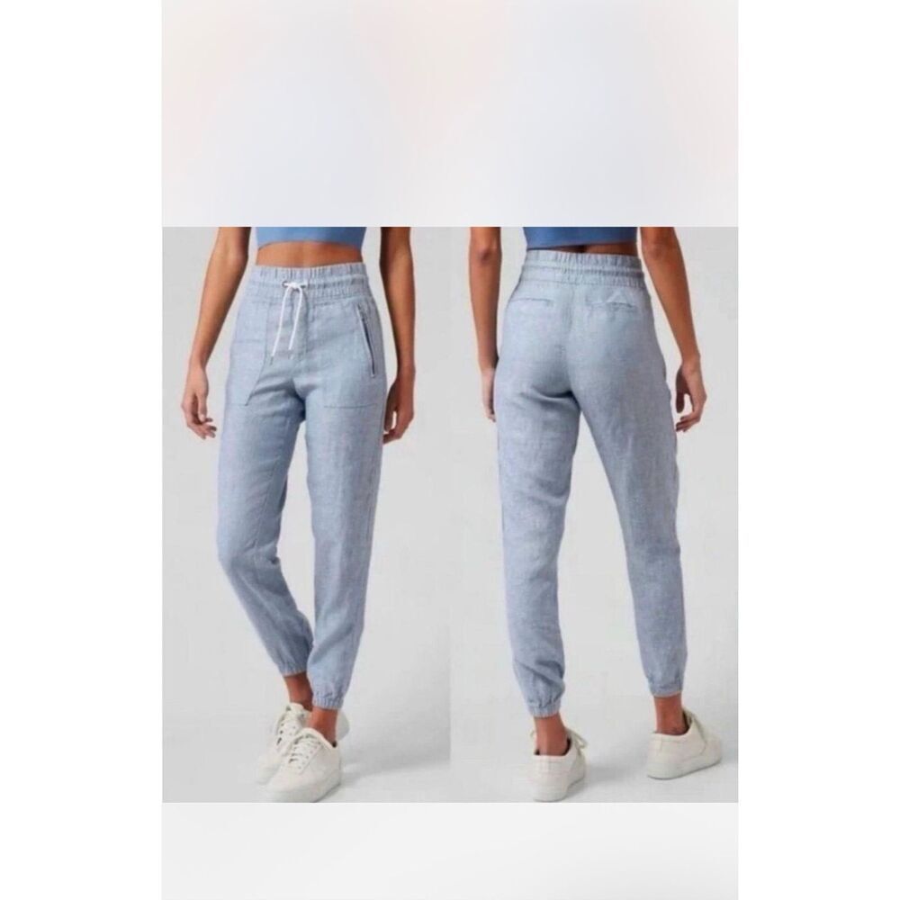 ATHLETA Blue Chambray Linen Cabo Joggers-6